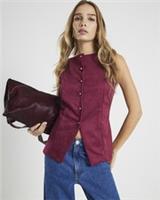 River Island Womens Waistcoat Red Faux Suede Sleeveless Button Outerwear Top - M Regular