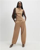River Island Womens Trousers Beige Barrel Leg Elasticated Waist Pants Bottoms - S Regular