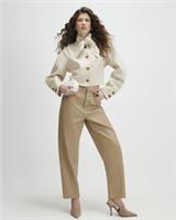 River Island Womens Trousers Beige Faux Leather Fabric Barrel Leg Pants Bottoms - 6 Regular