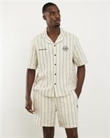 River Island Mens Shirt Cream Short Sleeve Textured Pinstripe Collared Top - S Regular