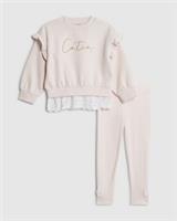 River Island Mini Girls Sweatshirt & Leggings Set Pink 2 Piece Flower Outfit