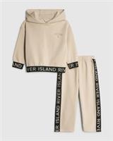 River Island Mini Girls Hoodie & Joggers Set Beige RI Graphic 2 Piece Outfit