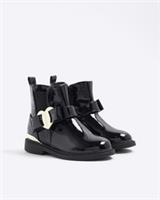 River Island Mini Girls Chelsea Boots Black Heart Bow Round Toe Side Zip Shoes