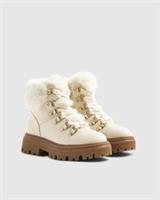 River Island Girls Hiker Boots Cream Lace Up Side Zip Cleated Sole Shoes
