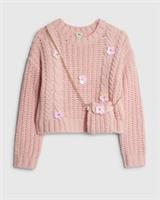 River Island Girls Jumper & Bag Set Pink Knitted 3D Flower 2 Piece Long Sleeve