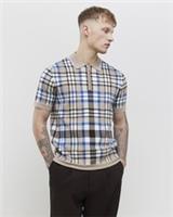 River Island Mens Polo Shirt Beige Slim Fit Check Quarter Zip Short Sleeve Top - S Regular