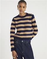 River Island Womens Jumper Navy Knitted Stripe Heart Button Sweater Pullover Top - M Regular