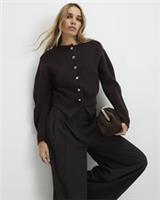 River Island Womens Cardigan Brown Knitted Structured Sleeve Button Jumper Top - M Regular