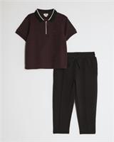 River Island Mini Boys Polo Shirt & Joggers Set Red Ottoman 2 Piece Short Sleeve