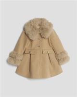 River Island Mini Girls Longline Coat Beige Hooded Padded Button Outerwear Top