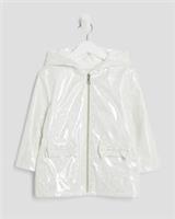 River Island Mini Girls Coat White Bow Glitter Raincoat Zipper Outerwear Top