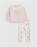 River Island Mini Girls Sweatshirt & Bottoms Set Pink 2 Piece Collared Outfit