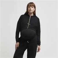River Island Womens Hoodie Black Maternity Zip Through Cropped Pullover Top - L Maternity