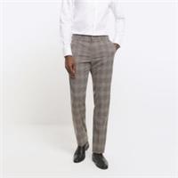 River Island Mens Suit Trousers Grey Slim Fit Check Concealed Pants Bottoms - 44 Long Regular