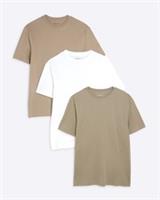River Island Mens T-Shirt 3 Pack Mixed Colours Slim Fit Short Sleeve Tee Top - 2XL Regular