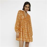 River Island Womens Smock Mini Dress Orange Shimmer Long Sleeve V-Neck - 6 Regular
