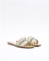 River Island Womens Flat Sandals Beige Raffia Diamante Open Toe Summer Shoes