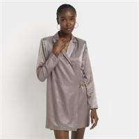 River Island Womens Mini Blazer Dress Bronze Satin Long Sleeve Outerwear Top - 6 Regular