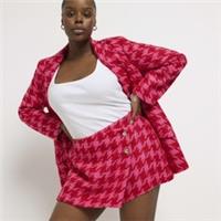 River Island Womens Wrap Skort Plus Pink Boucle Dogtooth Print Button Bottom - 26 Plus