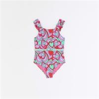 River Island Girls Swimsuit Green Retro Heart Print Frill Swimwear Costume - 15-16 Years Regular