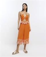 River Island Womens Jumpsuit Orange Bead Halter Neck Cut Out Design Sleeveless - S Regular