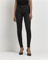 River Island Womens Skinny Jeans Black Molly Coated Mid Rise Trousers Bottoms - 6 Long Regular