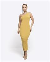 River Island Womens Bodycon Midi Dress Yellow Asymmetric Drape Detail Sleeveless - 8 Regular