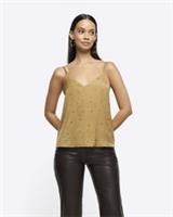 River Island Womens Cami Top Khaki Diamante V-Neck Sleeveless Adjustable Straps - 10 Regular