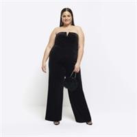 River Island Womens Jumpsuit Plus Black Velvet Bandeau Sleeveless Outfit - 26 Plus