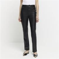 River Island Womens Straight Trousers Black Faux Leather Pants Bottoms - 8 Regular
