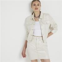 River Island Womens Mini Skirt Beige Metallic Coated Denim Belt Loops Bottom - 6 Regular