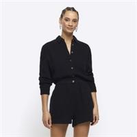 River Island Womens Elasticated Shorts Black High Waisted Slip Pockets Bottoms - 8 Regular