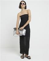River Island Womens Maxi Dress Black Knitted Glitter Bandeau Sleeveless - 12 Regular