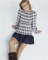 River Island Womens Top Red Shirred Checked Crew Neck Long Sleeve Blouse - L Regular