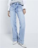 River Island Womens Wide Leg Jeans Blue High Waisted Flared Trousers Bottoms - 6 Long Regular