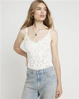 River Island Womens Bodysuit Cream Lace fabric Seamless V-neck Sleeveless - XS/S Regular