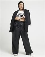 River Island Womens Wide Leg Trousers Plus Black Faux Leather Pants Bottoms - 26 Plus
