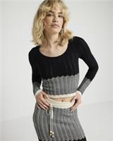 River Island Womens Top Black Chevron Knit Long Sleeve Scoop Neck Blouse - 6 Regular