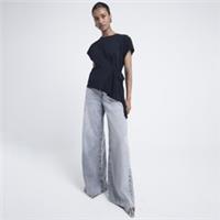 River Island Womens Belted Top Black Plisse Hybrid Crew Neck Sleeveless - 6 Regular