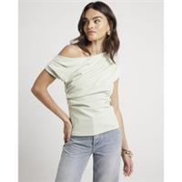 River Island Womens Drape Top Green Off Shoulder Short Sleeve Asymmetric Blouse - 6 Regular