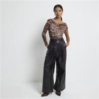 River Island Womens Bodysuit Petite Brown Mesh Leopard Asymmetric Outfit - 6 Petites