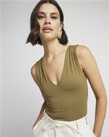 River Island Womens Bodysuit Khaki V-Neck Sleeveless Popper One Piece Outfit - 12 Regular