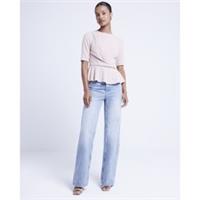 River Island Womens Peplum Top Beige Twist Front Short Sleeve Crew Neck - 6 Regular