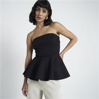 River Island Womens Peplum Top Black Bandeau Sleeveless Bandeau Neck Blouse - 8 Regular