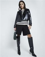 River Island Womens Trench Coat Black Faux Leather Cropped Button Outerwear Top - M Regular