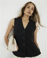 River Island Womens Waistcoat Black V Neck V-Neck Buttons Front Outerwear Top - 6 Regular