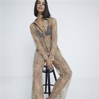 River Island Womens Trousers Beige Sheer Design Lace Raw Edge Pants Bottoms - 10 Regular