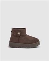 River Island Girls Boots Brown Faux Suede Lined Round Toe Slip On Shoes