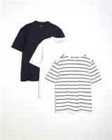 River Island Mens T-Shirt 3 Pack Mixed Colours Short Sleeve Slim Stripe Tee Top - L Regular