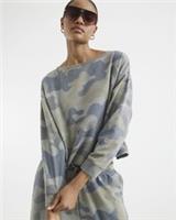 River Island Womens Sweatshirt Green Long Sleeve Camouflage Crew Jumper Top - S Regular